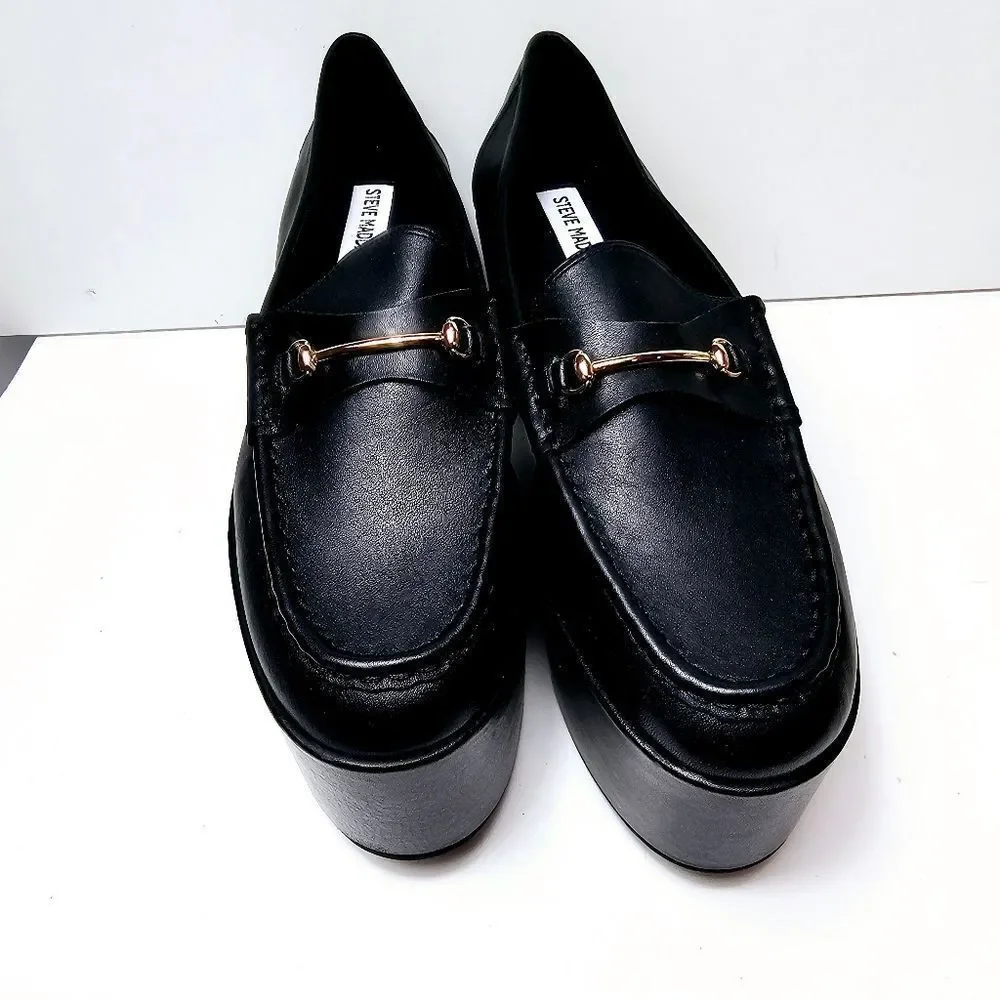 NEW Steve Madden Leather Bit Buckle Extreme Platform Wedge Loafer Size 9